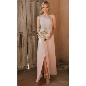 NWOT SMY MuMu Shannon‎ One Shoulder Formal Dress Maxi Size XS Dusty Blush Crisp
